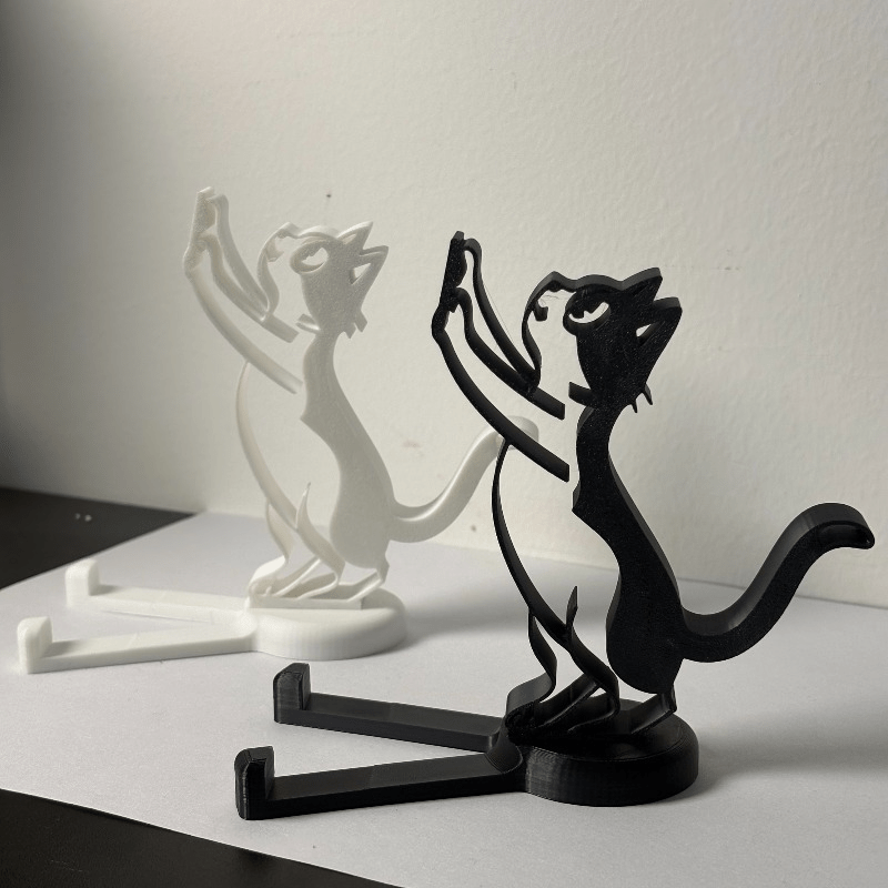 Desk Phone Stand - 추상적인 속이 빈 라인 고양이 모양