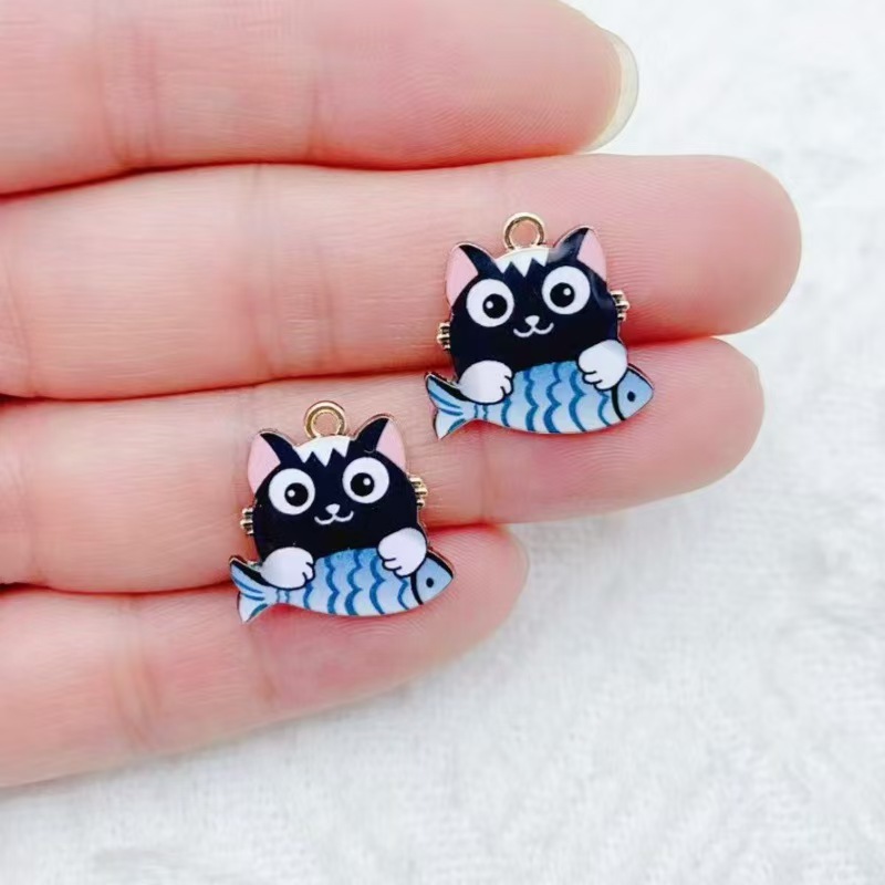 10pcs 국경 간 판매 만화 귀여운 합금 고양이 물고 - Phone Accessories 리뷰 및 가격