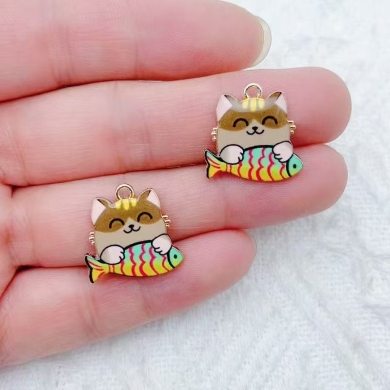 10pcs 국경 간 판매 만화 귀여운 합금 고양이 물고 - Phone Accessories 리뷰 및 가격