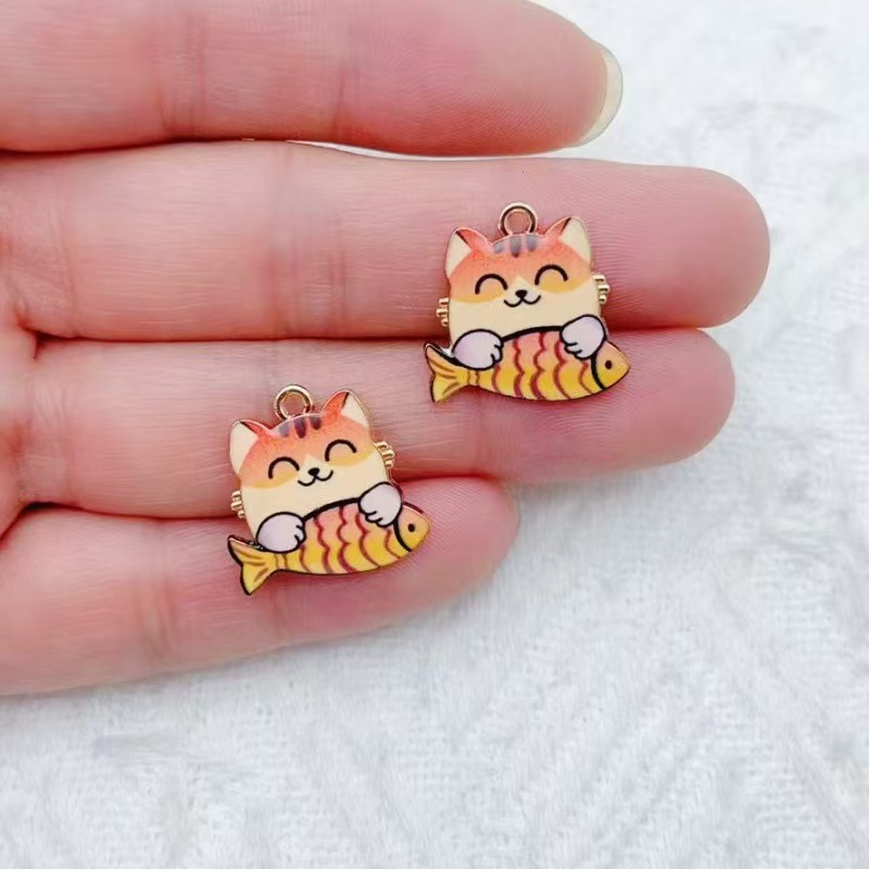10pcs 국경 간 판매 만화 귀여운 합금 고양이 물고 - Phone Accessories 리뷰 및 가격