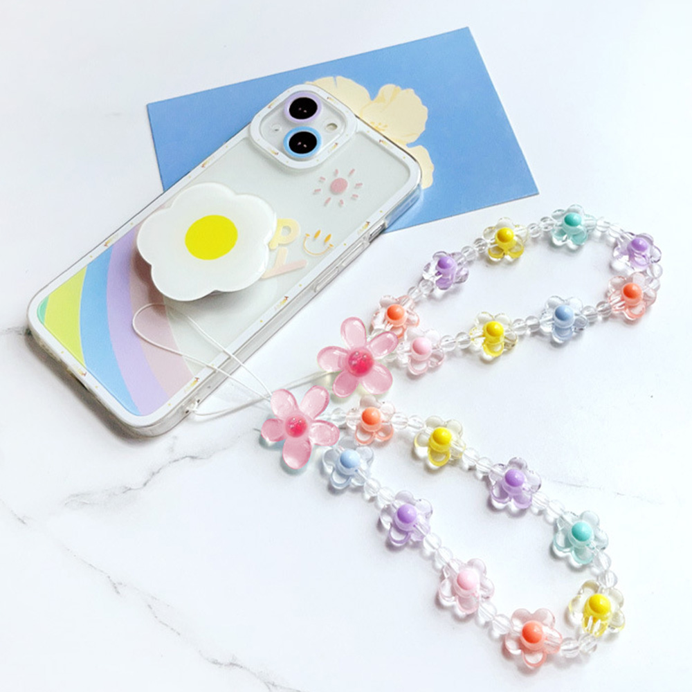 컬러풀한 해바라기 비즈 휴대폰 체인 마카롱 꽃 비즈 휴 - Phone Accessories Keychain 리뷰 및 가격